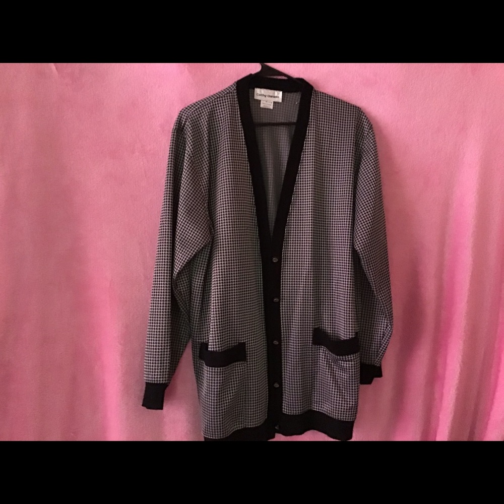 Small black and white checkered sweater jacket